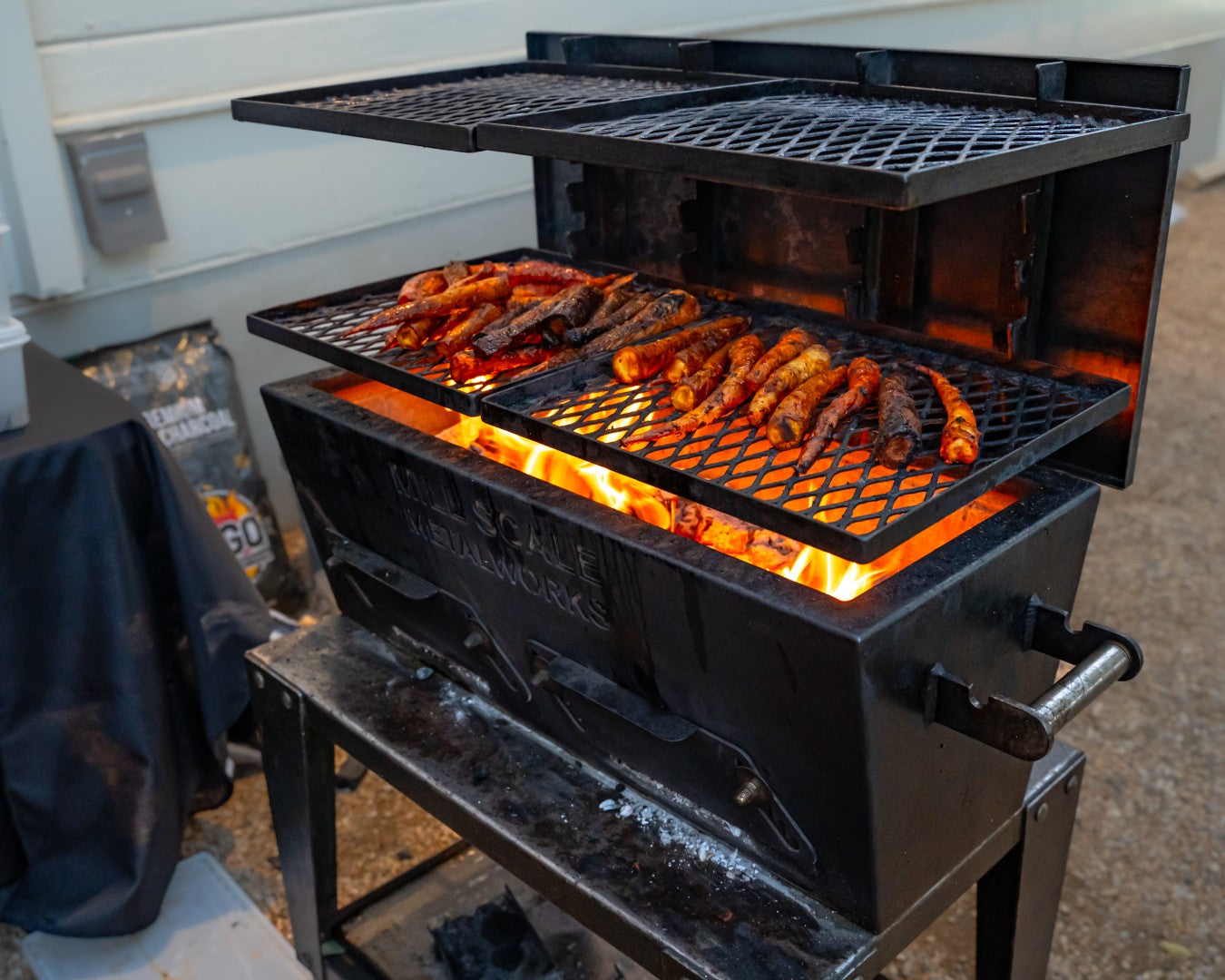 Yakitori II Grill. Cart and Lid (in the wind-block position) sold separately.