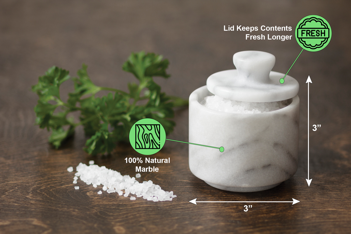 Fox Run White Marble Salt Cellar with Lid, 3.42' x 3.33"
