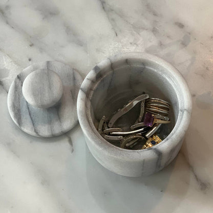 Fox Run White Marble Salt Cellar with Lid, 3.42' x 3.33"
